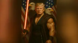 White House celebrates ‘Star Wars Day’ with AI image of muscular Trump wielding a lightsaber
